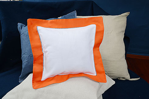 Square Hemstitch Baby Pillow with Orange color border 12" SQ. - Click Image to Close